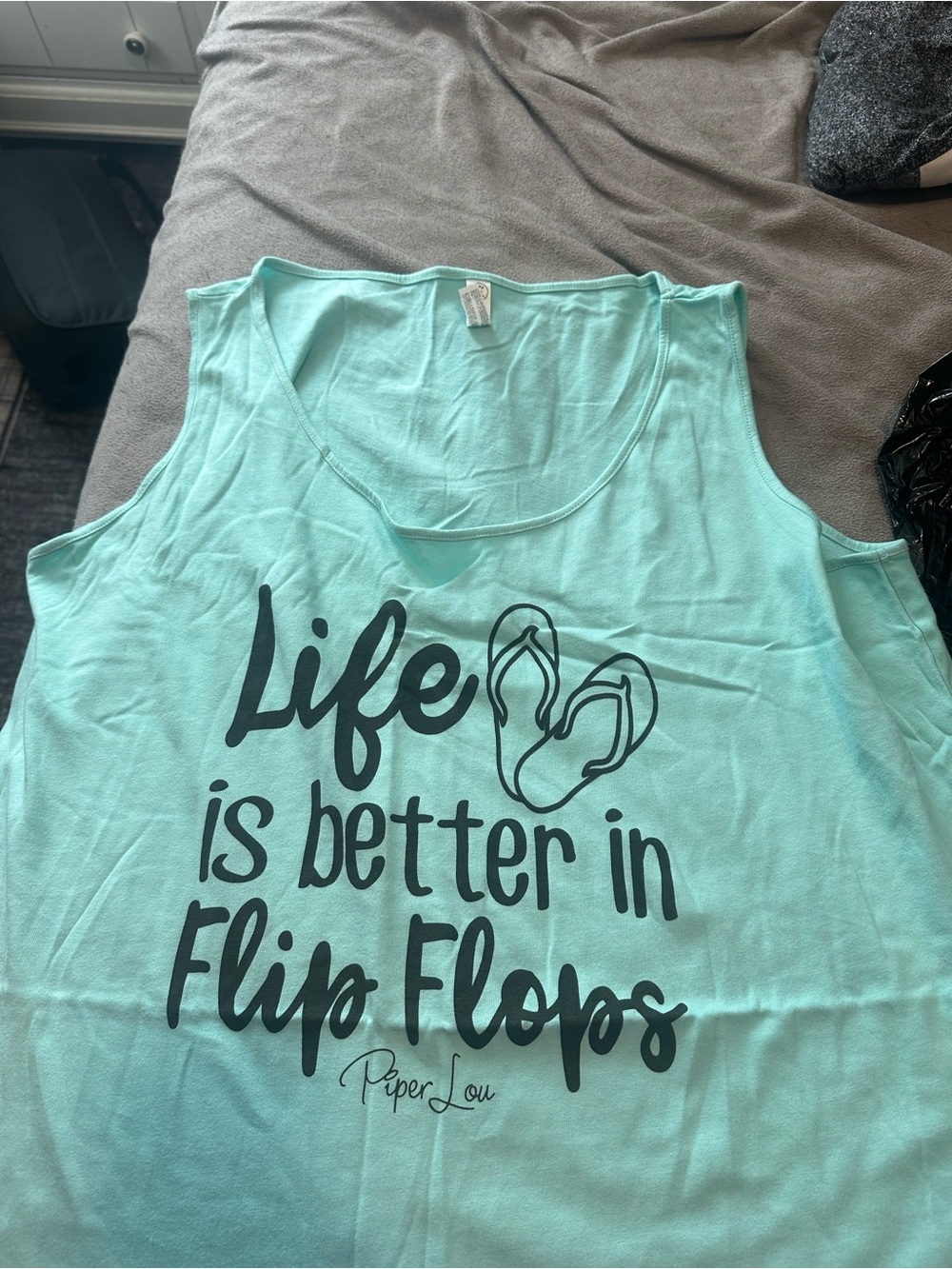 Piper Lou Women’s Mint Green Tank Top - "Life is Better in Flip Flops"